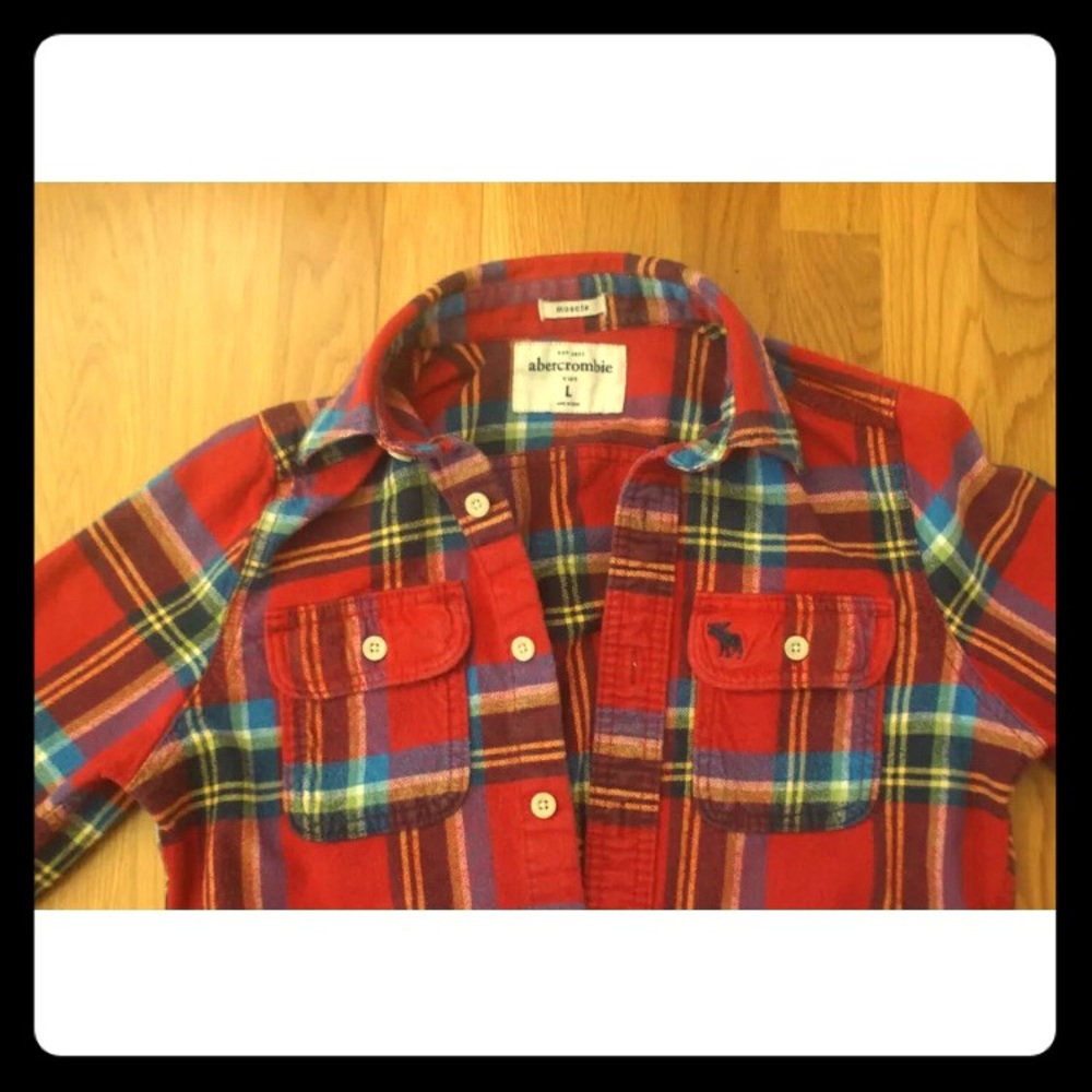 Abercrombie Boys Large Red Muscle Flannel Shirt